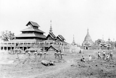 British Soldiers in front of the Wuntho Palace and the Buddhist Monastery by English Photographer